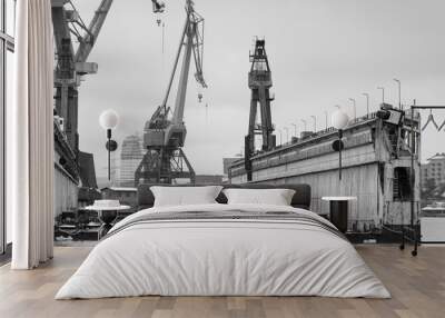 Old cranes and dry dock in Göteborg Wall mural