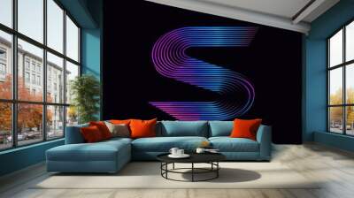 s capital futuristic letter with neon colors and black background Wall mural