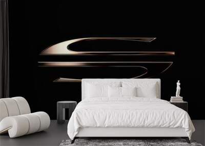 S initial letter, minimalist and sleek, with metallic texture on a black background Wall mural