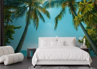 sandy beach landscape with palm trees and a beautiful blue sky Wall mural