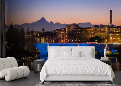 Turin (Torino), river Po and Monviso at sunset Wall mural