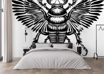 scarab symbol in black ink on a white background Wall mural