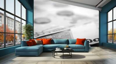 Closeup of euro banknotes and coins Wall mural