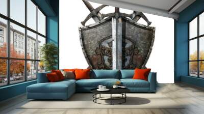 shield with crossed swords, realistic and medieval on a white background
 Wall mural