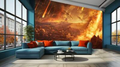 Sodom and Gomorrah destroyed by sulfur meteorites falling from the sky in ancient times in high resolution Wall mural