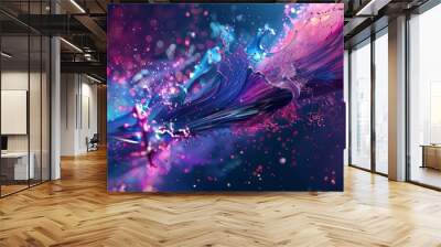 splash liquid colorful fluid in purple, pink, and blue on a dark background Wall mural