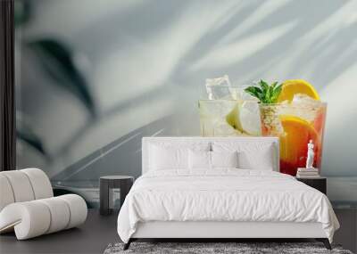 summer cocktails on a concrete surface and a white background Wall mural