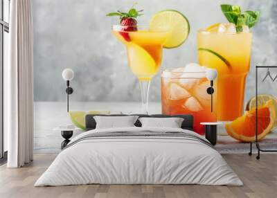 summer cocktails on a concrete surface and a white background Wall mural