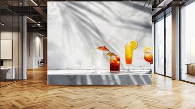 summer cocktails on a concrete surface and a white background Wall mural