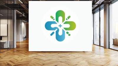 symbol design of health and medical theme in green and blue on a white background Wall mural