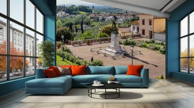 Aerial view of the Piazza Vittorio Emanuele II square in the historic center of Cerreto Guidi, Florence, Italy Wall mural