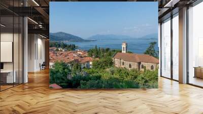 The beautiful Church of Santa Margherita in Meina, overlooking the Lake Maggiore, Novara, Italy Wall mural