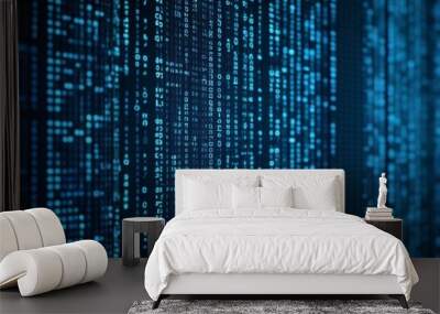 Technology background with data binary numbers digital blue coding cyberspace cyber code digital hacking information network number programming science security software technology Wall mural