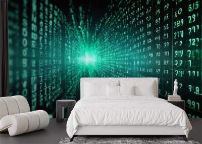 Technology background with data binary numbers digital blue coding cyberspace cyber code digital hacking information network number programming science security software technology Wall mural