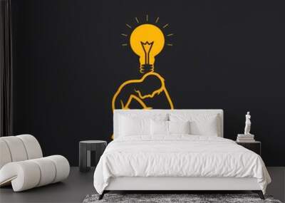 thinking model graphic with a light lamp on a dark background Wall mural