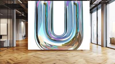 U initial letter, bold and heavy with metallic texture on a white background Wall mural