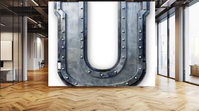 U initial letter, bold and heavy with metallic texture on a white background Wall mural