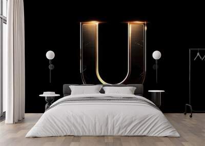 U initial letter, minimalist and sleek, with metallic texture on a black background Wall mural