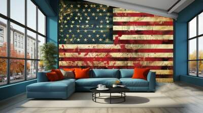 united states of america flag on a red and blue color harmony Wall mural