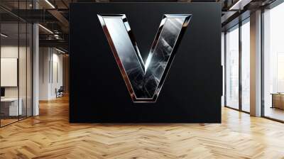 V initial letter, minimalist and sleek, with metallic texture on a black background Wall mural