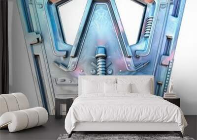 W initial letter, bold and heavy with metallic texture on a white background Wall mural