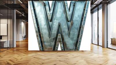 W initial letter, bold and heavy with metallic texture on a white background Wall mural