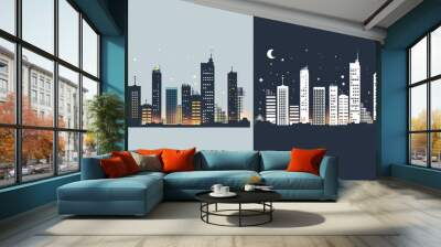 wallpaper silhouette of city buildings isolated on a white background Wall mural