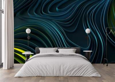 wavy light line dark blue and green wallpaper Wall mural