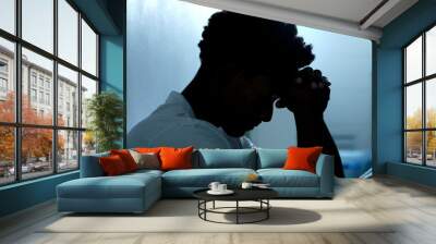 Worried black man feeling anxiety and worry Wall mural