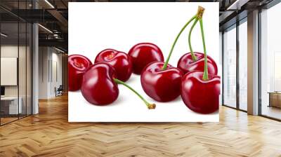 Cherry isolated. Cherries on white background. Sour cherry on white. Cherri with clipping path. Full depth of field. Wall mural