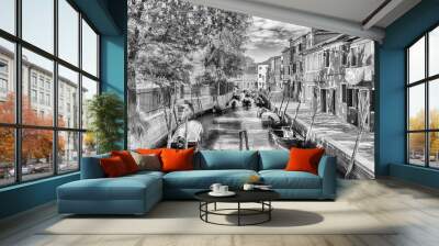 picturesque architecture along the canal, island of burano, venice, italy Wall mural