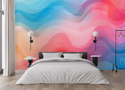  modern, minimalist education background featuring gradient waves in soft, contemporary colour schemes such as pastel blues and pinks. Integrate subtle, abstract icons of school supplies  Wall mural