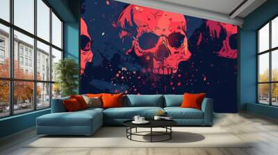 background with abstract skulls using minimal lines and shapes, arranged in a repetitive pattern on a dark background to capture the spooky essence of Halloween Wall mural