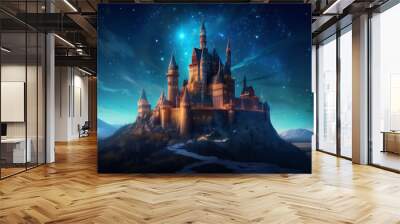 enchanted castle night scene, fairy tale atmosphere, detailed medieval architecture, generative AI Wall mural