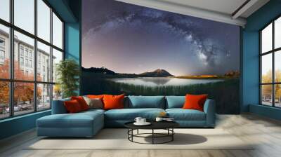 A beautiful landscape view of half cloudy circle on  reflecting on water at night Wall mural