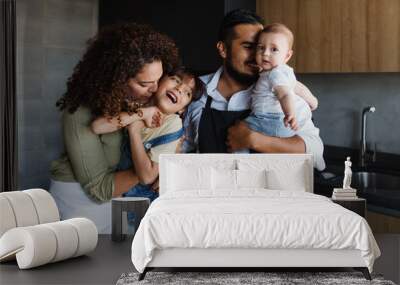 Hispanic family with children daughter and son at home in Mexico Latin America Wall mural