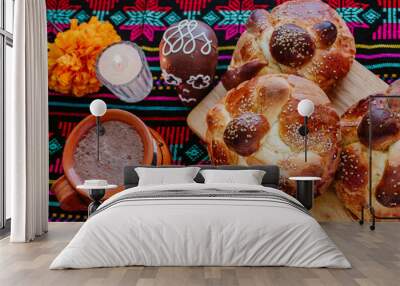 Pan de Muerto, mexican Sweet bread in Day of the Dead celebration in Mexico Wall mural