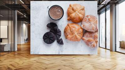 Pan de Muerto and hot chocolate, Mexican bread traditional for day of the Dead in Mexico Wall mural