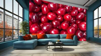 A bunch of red fresh tasty cherries Wall mural