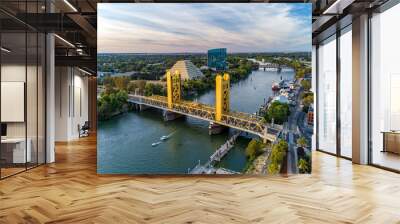 Above images of a gold bridge in Sacramento Wall mural