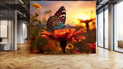 beautiful butterfly at sunset Wall mural