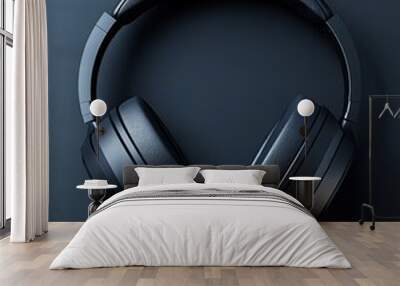 Black over-ear headphones showcase sleek design and modern technology against dark backdrop. Wall mural