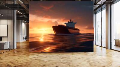 transport ship on the ocean in the sunset, gerenative AI Wall mural