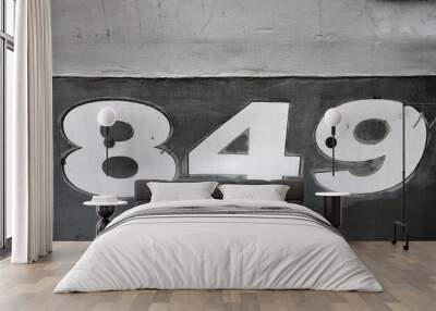 the number 849 in white letters on a gray background Wall mural