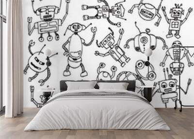 hand draw robots icon collection vector Wall mural