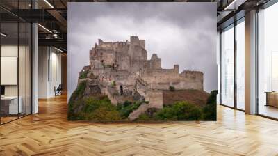 Beckov is a reconstructed castle ruin on a steep, 60-meter high cliff above the village of Beckov near the town of Nové mesto nad Váhom. When the sky gets cloudy, the castle looks dramatic. Wall mural