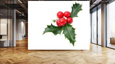 Sprig of European holly isolated on white Wall mural