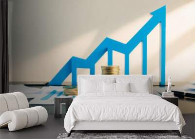 Coins with graphs and charts in the background, concept of growth and finance  Wall mural