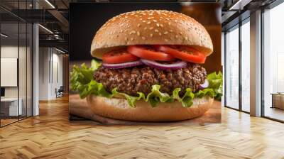 Fresh beef burger served on the table  Wall mural