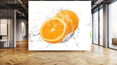 Fresh Fruits Render Graphic with water splash on isolated white background for kitchen | lemon, orange and lime Wall mural